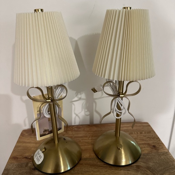 Other - 2 Gold Bow Cream Ivory Coquette Portable LED Touch Lamp Rechargeable